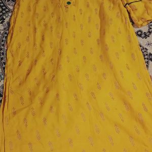 Cotton& Shilk Beautiful Yellow Gold Colour Kurti