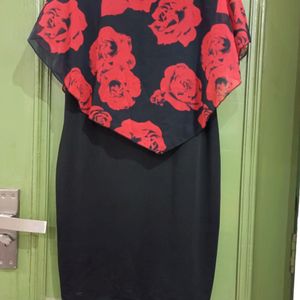 Black Dress With Red Floral Design