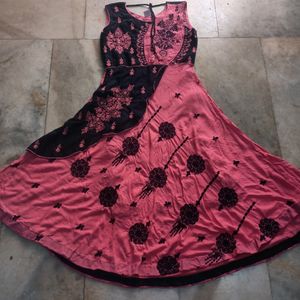 Readymade Pink And Navy Blue Anarkali Set with Pajama And Dupatta