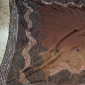 Brown Sequence Work Saree For Grabs