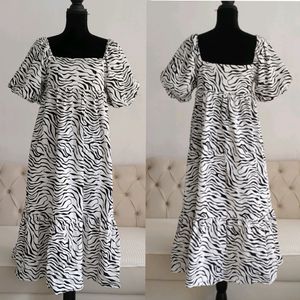 Zebra Print Puff Sleeve Dress