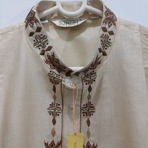 Long Jacket Kurta Chudidar Set (Cream)