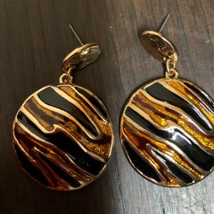 Black And Golden Metallic Earrings