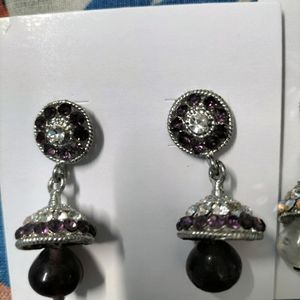 Combo Of 2 Pairs Earrings White N Dark Purple