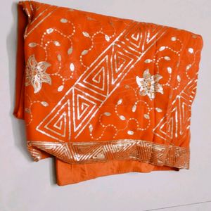 Orange  Shimmer Saree