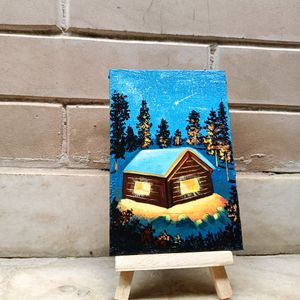 Mini Winter Landscape Painting With Stand