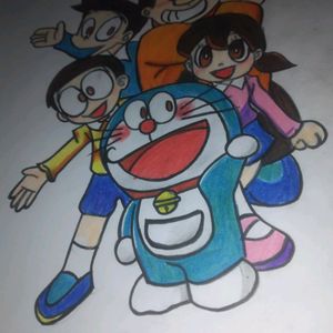 Doremon With His Family Drawing