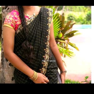 Black Cut Work Saree With Boat Neck Blouse