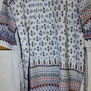 White Printed Kurti Top With Ties