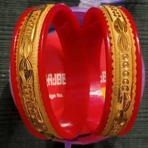 Bangles Red Plastic With Golden Plated