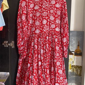 Red Cotton Floral Dress