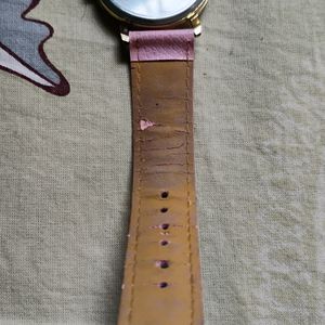 Wrist Watch Gold Dial Pink Strap