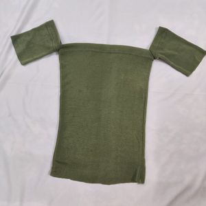 Olive Green Off Shoulder Mesh Top