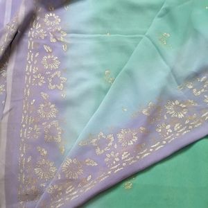 Sea Green- Purple Colour Daily Wear Saree