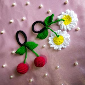 Set Of 2 Cute Daisy And Cherry Hair Ties 🍒🌼