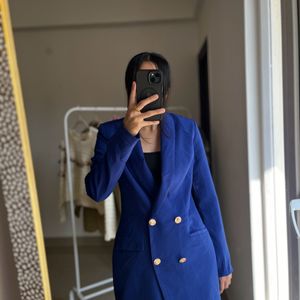 Blue Gold Button Blazer Dress