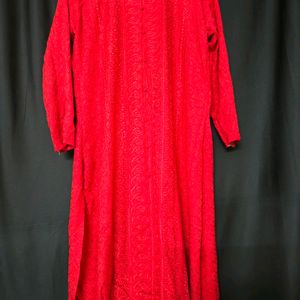 Dark red kurta in cotton.