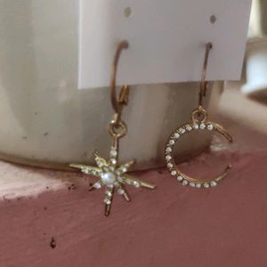 Golden Moon And Star Hoop Earrings