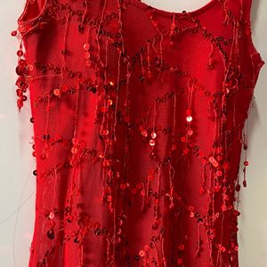 Red Party/ Dancing Padded Sequins Sheer Dress