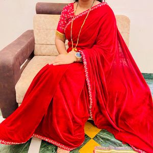 Red Velvet Saree