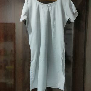 Plain Light Grey Kurti With White Dupatta