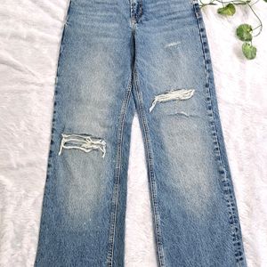 Zara Ripped Wide Leg Jeans