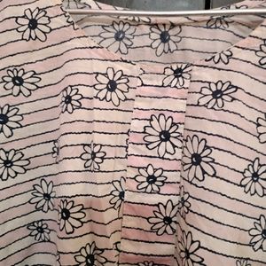 Flower Print Striped Navy Blue And Peach Top