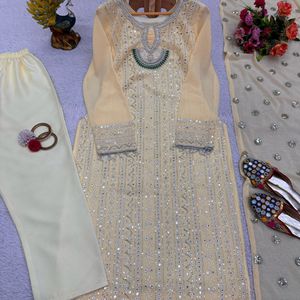 🌸Foux Gorgette Kurta- Pant Dupatta Set 🌸