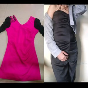 Combo Of 2 Party Wear Dress Pink And Black