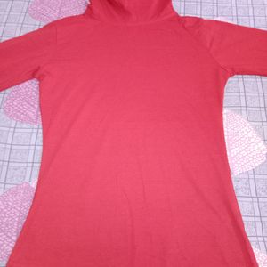 RED FULL SLEEVE SOFT COTTON HIGH NECK T-SHIRT