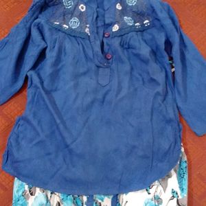 Girls Blue KURTA and DHOTI style Bottom