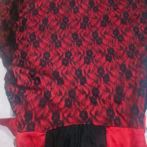 Black Red Net Satin Frock Dress.