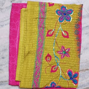 Yellow And Rose Colour Saree