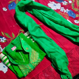 Green Colour Anarkali Kurti And Dupatta Set