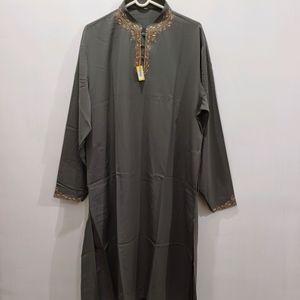 Kurta Chudidar Set (Grey With Handwork)