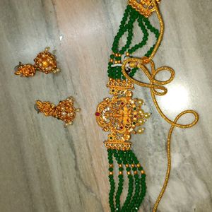 Laxmi Motiv Gold Plated Green Colour Necklace