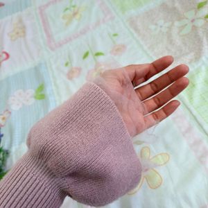 Pretty Pink Shimmer Rib-Knit Turtleneck