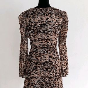 Zara Sweetheart Animal Print Sheer Sleeves Dress