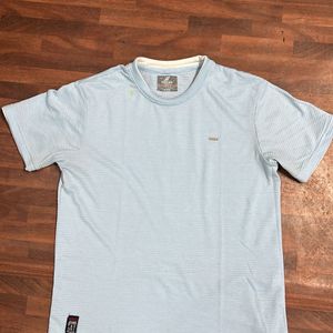 Men Casual Cyan Famous Round Neck T-shirt