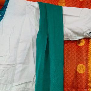 White And Green Gown With Dupatta