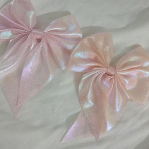 Korean Hair Bow Clips Combo Of 2 (Orange & Pink)