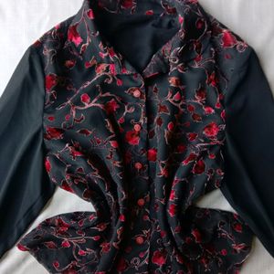 New Asthetic Korean Black Shirt With Red Handmade