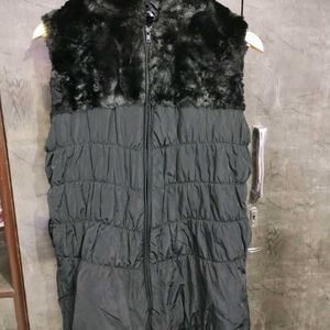 Black Half Jacket With Furr Inside And Hood