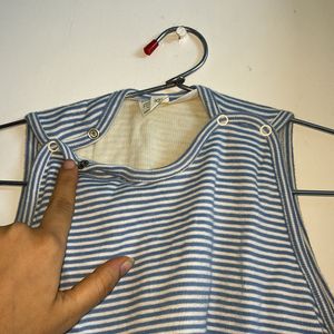 White Blue Stripes Baby Crop Top With Buttons