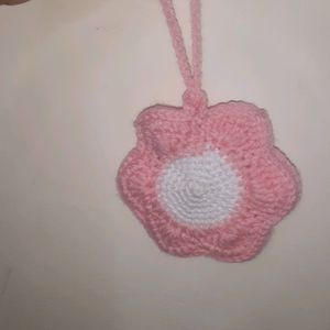 Crochet Pink Flower Bag Charm