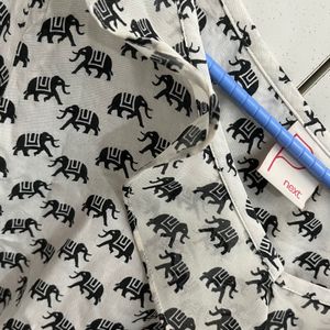 White Ruffle Elephant Print Casual Top