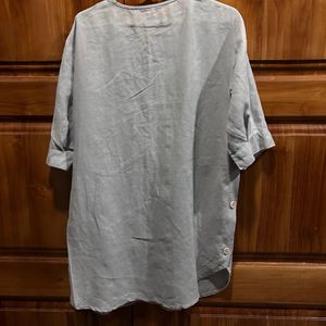 Linen Loose Top With Zipper In Front