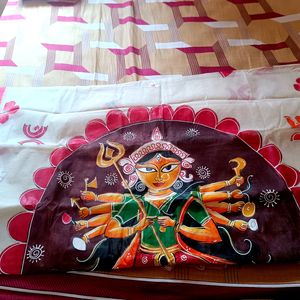 Hand Painted Durga Puja Bengali Saree