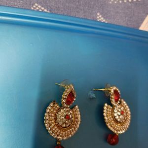 Red And Pearl Coloured Heavy Earrings