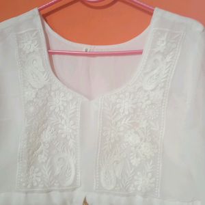 White Embroied Anarkali Top